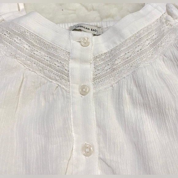 American Eagle Womens S Solid Classic White Ruffle  Sleeve Top Boho Classic - Picture 6 of 14